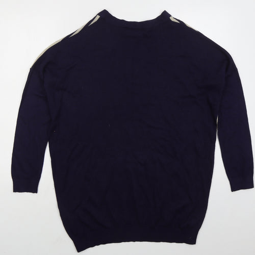 Wallis Mens Blue V-Neck Striped Acrylic Pullover Jumper Size S