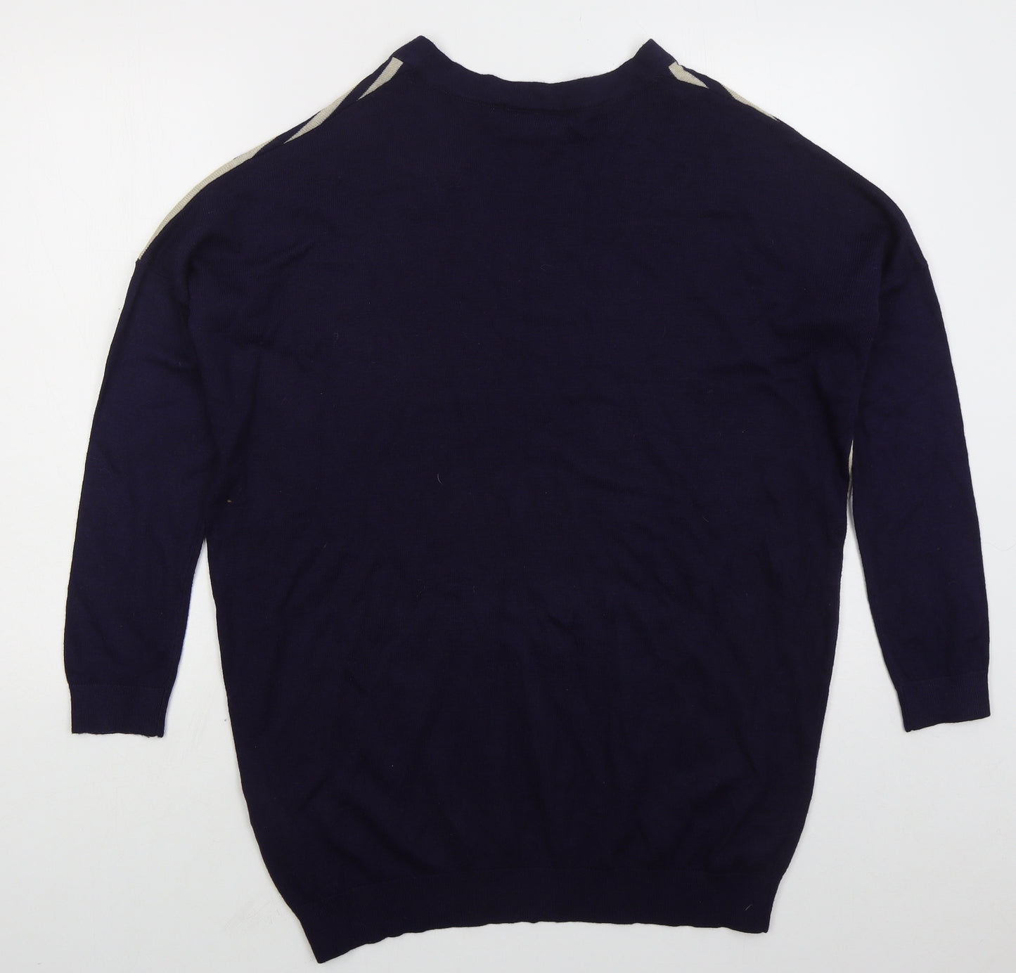 Wallis Mens Blue V-Neck Striped Acrylic Pullover Jumper Size S