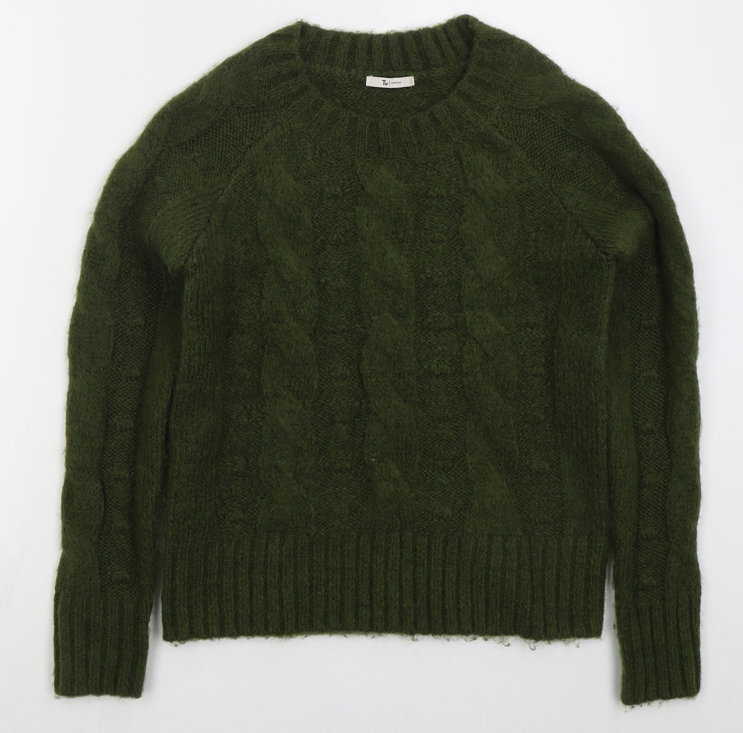 TU Womens Green Crew Neck  Acrylic Pullover Jumper Size 8