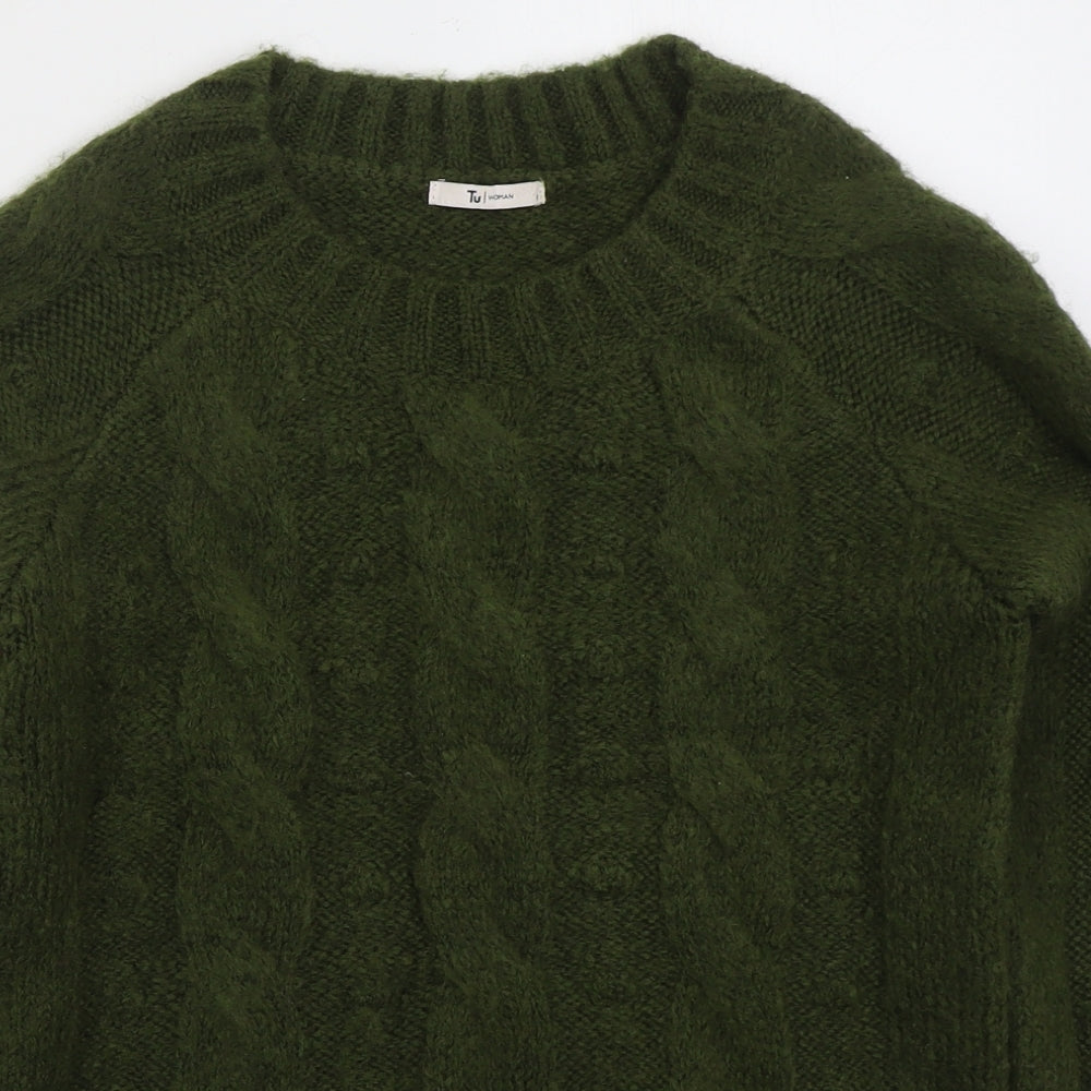 TU Womens Green Crew Neck  Acrylic Pullover Jumper Size 8