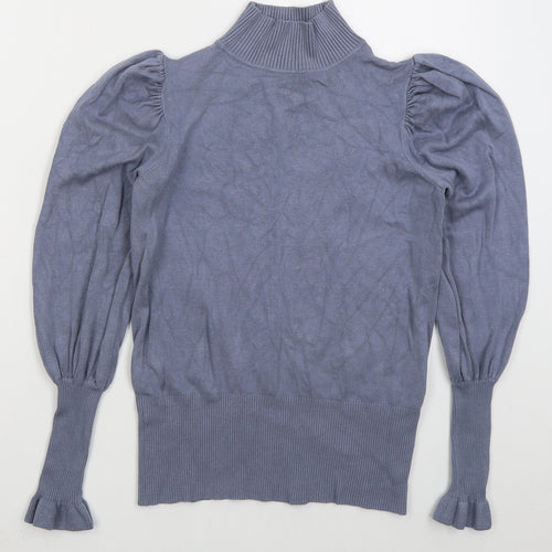 River Island Womens Blue Mock Neck  Viscose Pullover Jumper Size 10