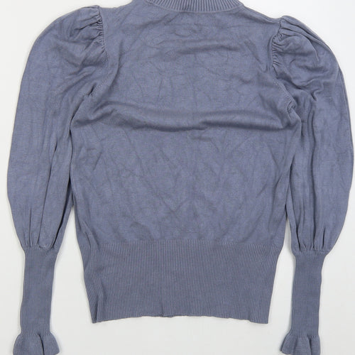 River Island Womens Blue Mock Neck  Viscose Pullover Jumper Size 10
