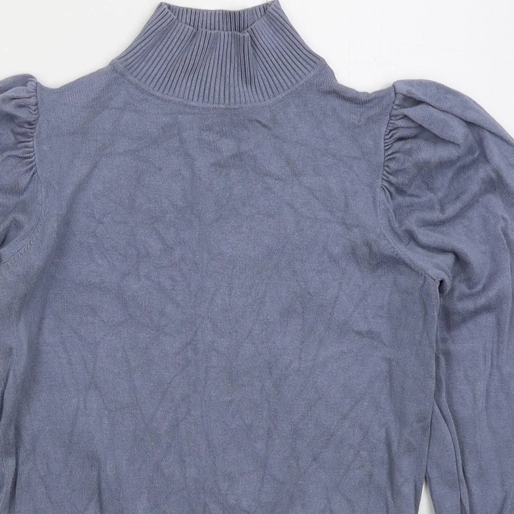 River Island Womens Blue Mock Neck  Viscose Pullover Jumper Size 10