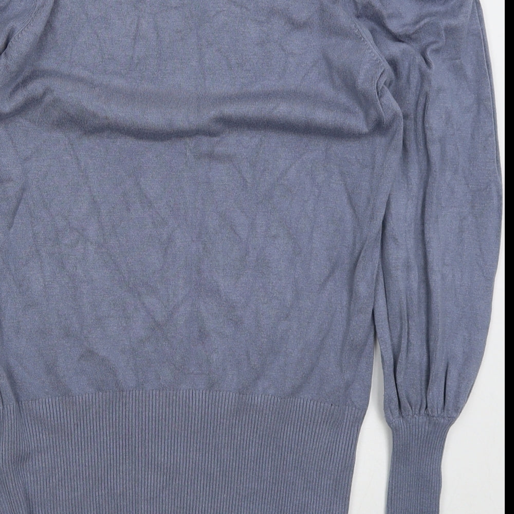River Island Womens Blue Mock Neck  Viscose Pullover Jumper Size 10