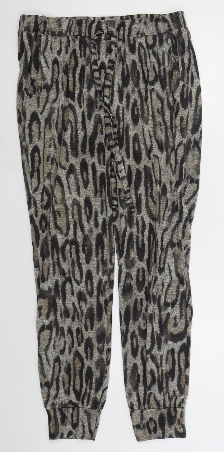 New Look Womens Beige Animal Print Polyester Sweatpants Trousers Size L L29 in Regular Drawstring