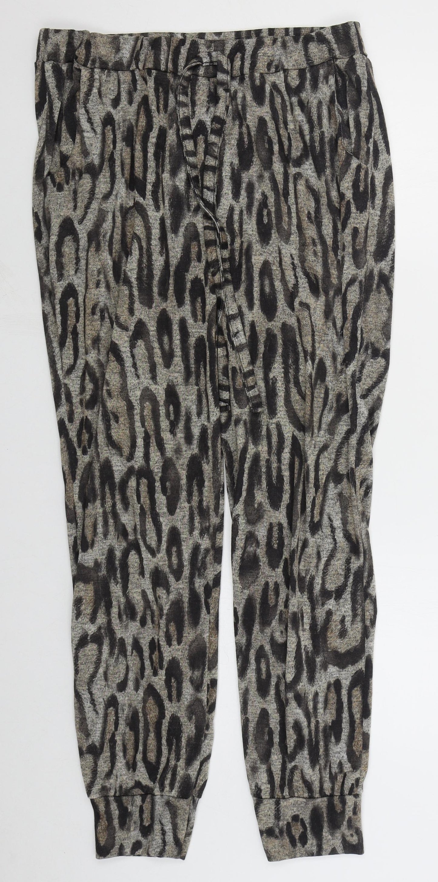 New Look Womens Beige Animal Print Polyester Sweatpants Trousers Size L L29 in Regular Drawstring