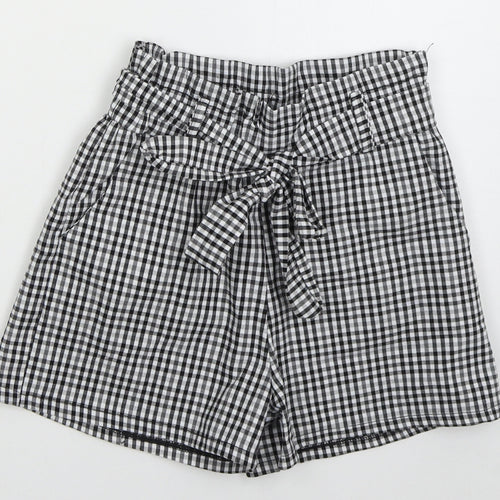 Qioz Womens Grey Check Cotton Mom Shorts Size 6 L3 in Regular