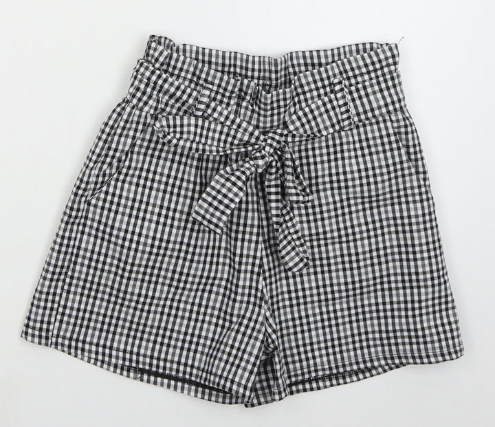 Qioz Womens Grey Check Cotton Mom Shorts Size 6 L3 in Regular