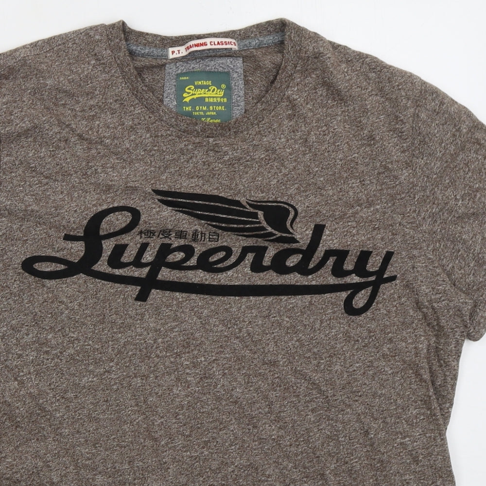 Superdry Mens Brown  Cotton  T-Shirt Size XL Crew Neck