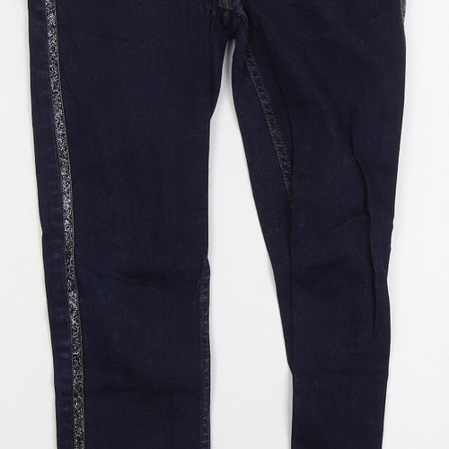 River Island Womens Blue  Cotton Skinny Jeans Size 10 L27 in Regular Button - Distressed Hem