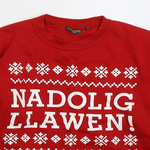 Premium RK28 Mens Red  Cotton Pullover Sweatshirt Size M   - Nadolig Llawen