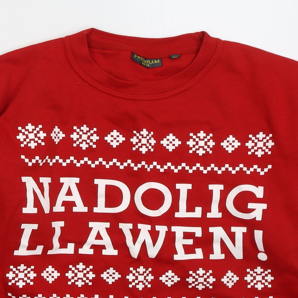 Premium RK28 Mens Red  Cotton Pullover Sweatshirt Size M   - Nadolig Llawen