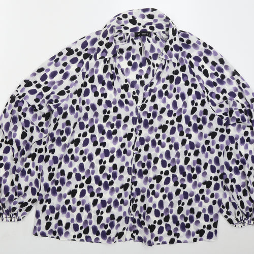 Matalan Womens Purple Geometric Polyester Basic Button-Up Size 14 Collared