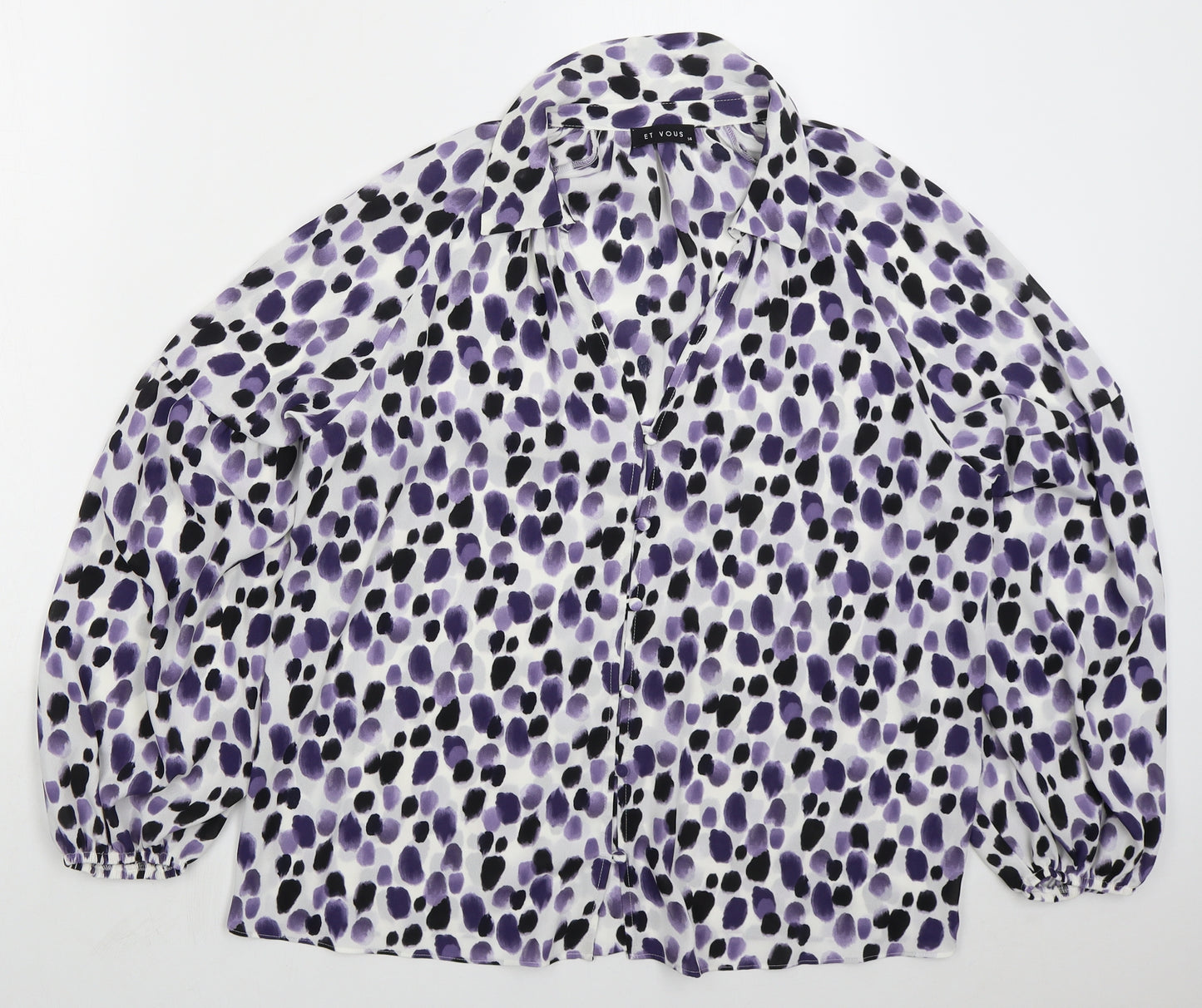 Matalan Womens Purple Geometric Polyester Basic Button-Up Size 14 Collared