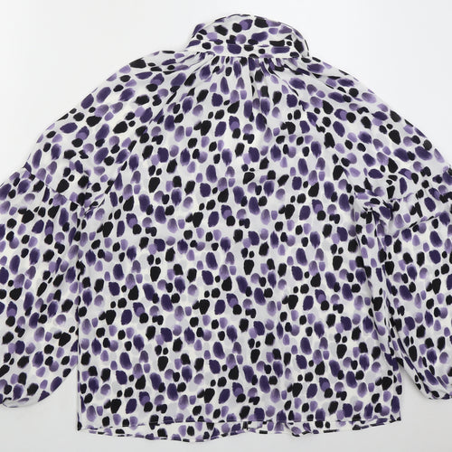 Matalan Womens Purple Geometric Polyester Basic Button-Up Size 14 Collared