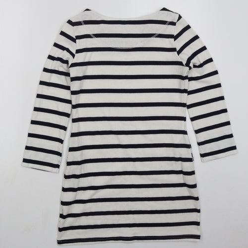 Danity Womens White Striped Cotton T-Shirt Dress  Size L  Boat Neck Pullover