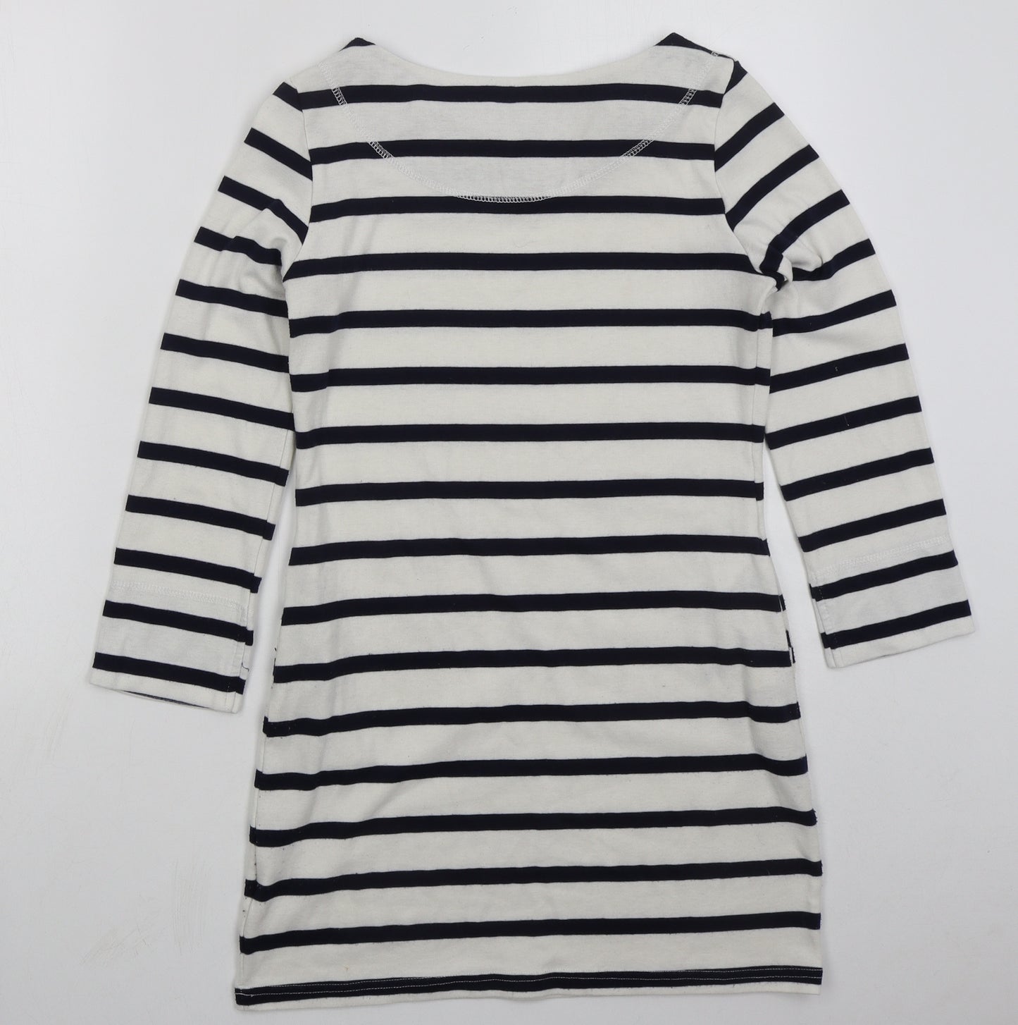 Danity Womens White Striped Cotton T-Shirt Dress  Size L  Boat Neck Pullover