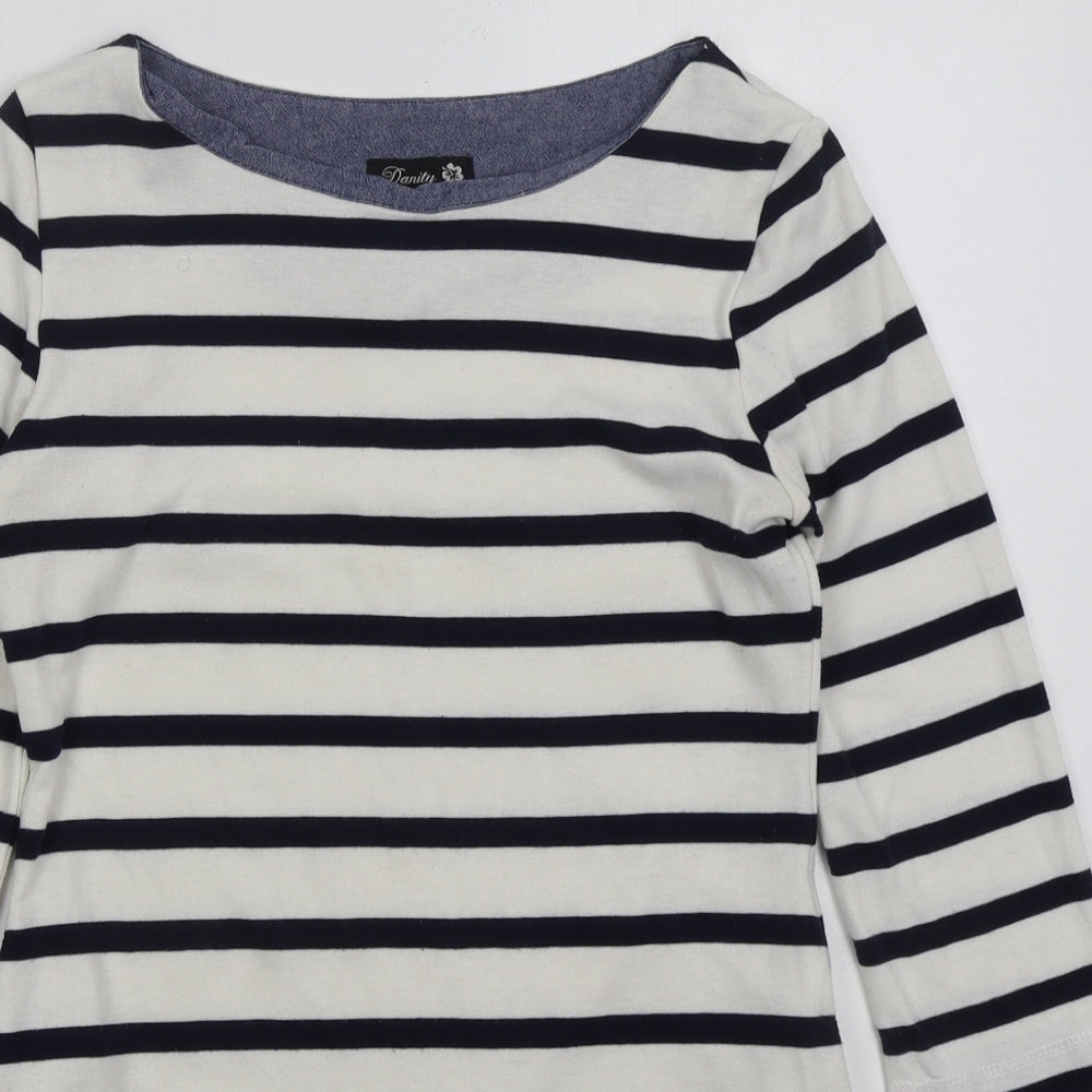 Danity Womens White Striped Cotton T-Shirt Dress  Size L  Boat Neck Pullover