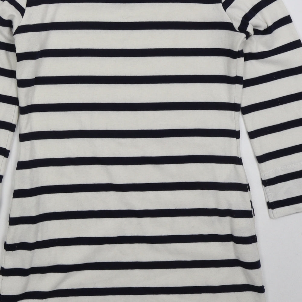Danity Womens White Striped Cotton T-Shirt Dress  Size L  Boat Neck Pullover