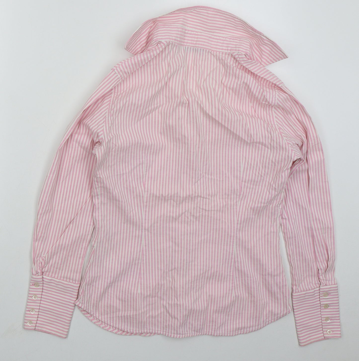 Zara Womens Pink Striped Cotton Basic Button-Up Size L Collared