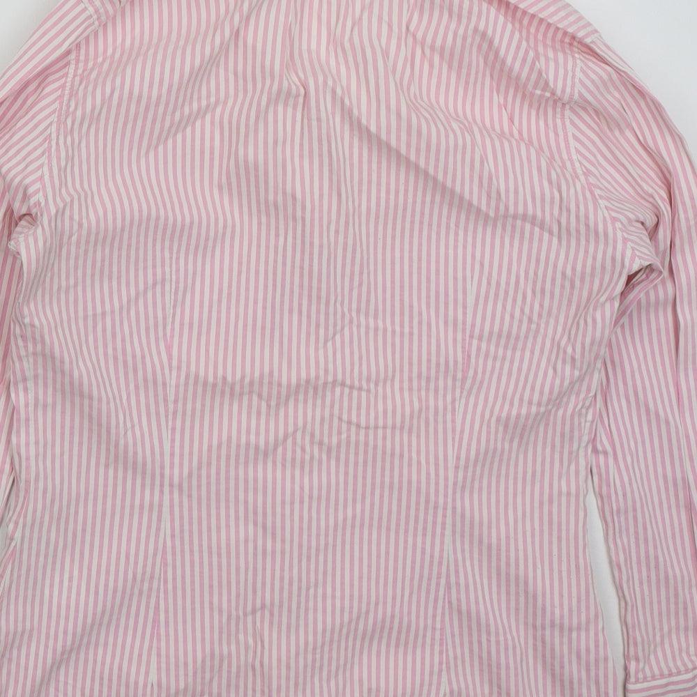 Zara Womens Pink Striped Cotton Basic Button-Up Size L Collared