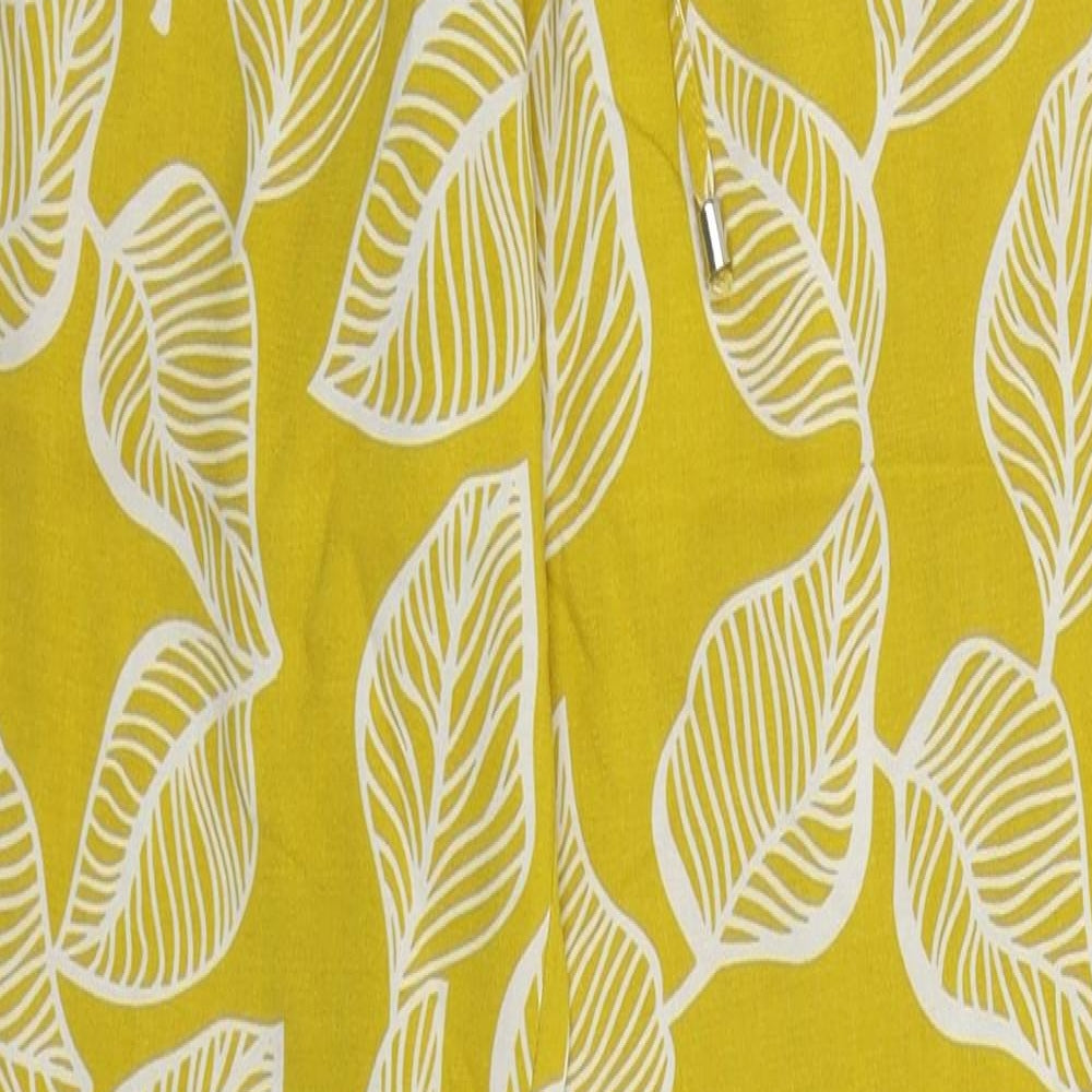 BPC Womens Yellow Floral Viscose Trousers  Size 12 L31 in Regular Drawstring - Leaf Prints