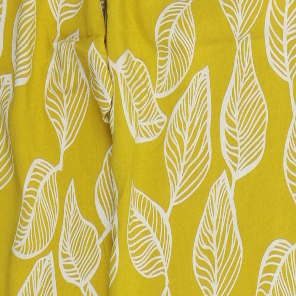 BPC Womens Yellow Floral Viscose Trousers  Size 12 L31 in Regular Drawstring - Leaf Prints