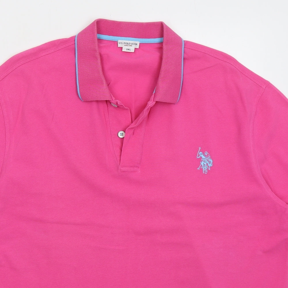 US Polo Assn. Mens Pink  Cotton  Polo Size 3XL Collared Pullover