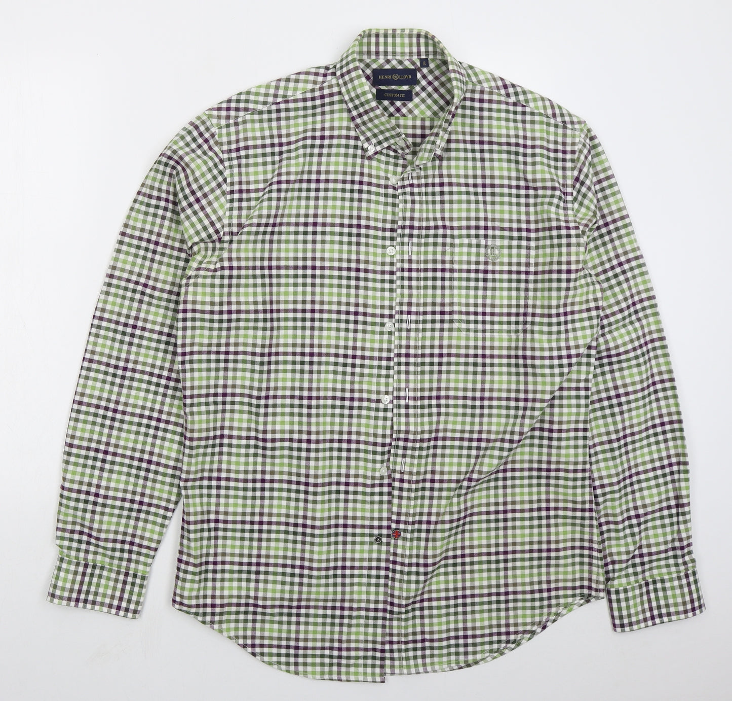 Henri Lloyd Mens Green Check Cotton  Button-Up Size XL Collared Button
