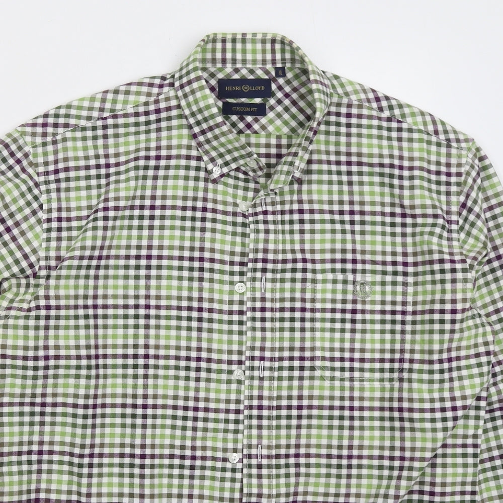Henri Lloyd Mens Green Check Cotton  Button-Up Size XL Collared Button