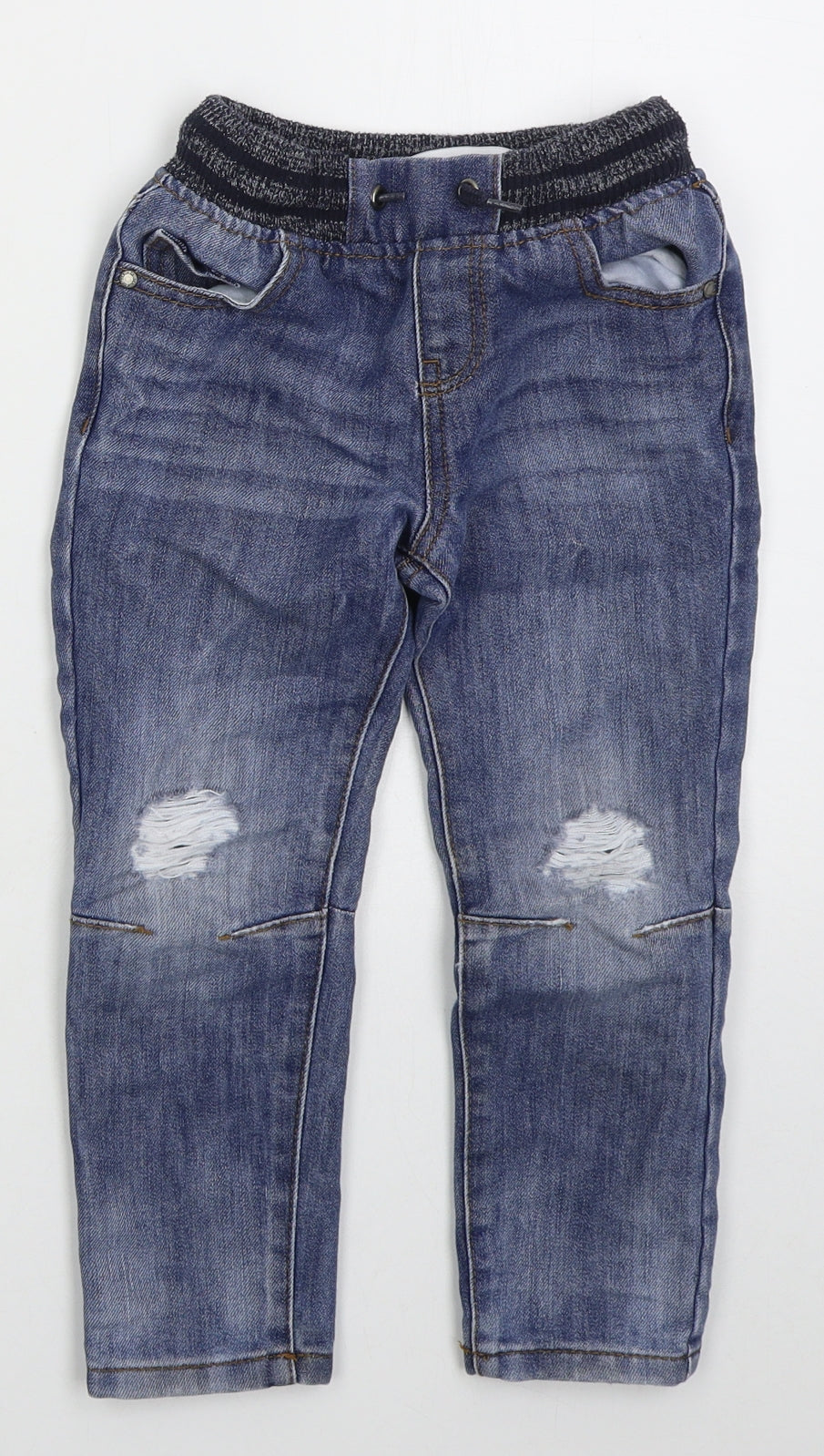 Denim Co Boys Blue  Cotton Straight Jeans Size 4-5 Years  Regular Drawstring