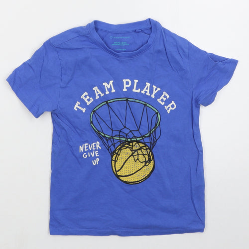 Primark Boys Blue  Cotton Basic T-Shirt Size 5-6 Years Crew Neck Pullover - Team Player