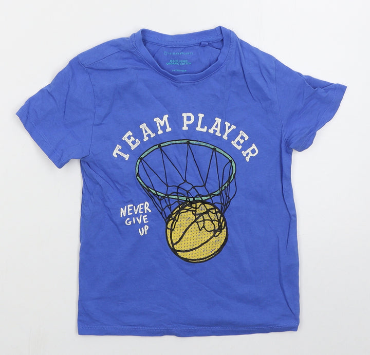 Primark Boys Blue  Cotton Basic T-Shirt Size 5-6 Years Crew Neck Pullover - Team Player