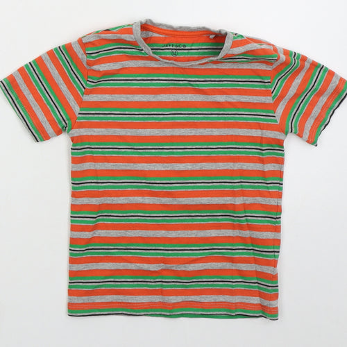 Jeff & co Boys Orange Striped Cotton Basic T-Shirt Size 5-6 Years Crew Neck Pullover