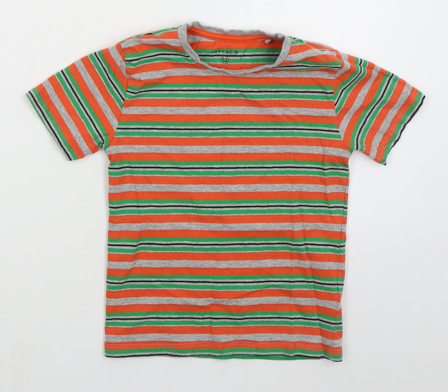 Jeff & co Boys Orange Striped Cotton Basic T-Shirt Size 5-6 Years Crew Neck Pullover