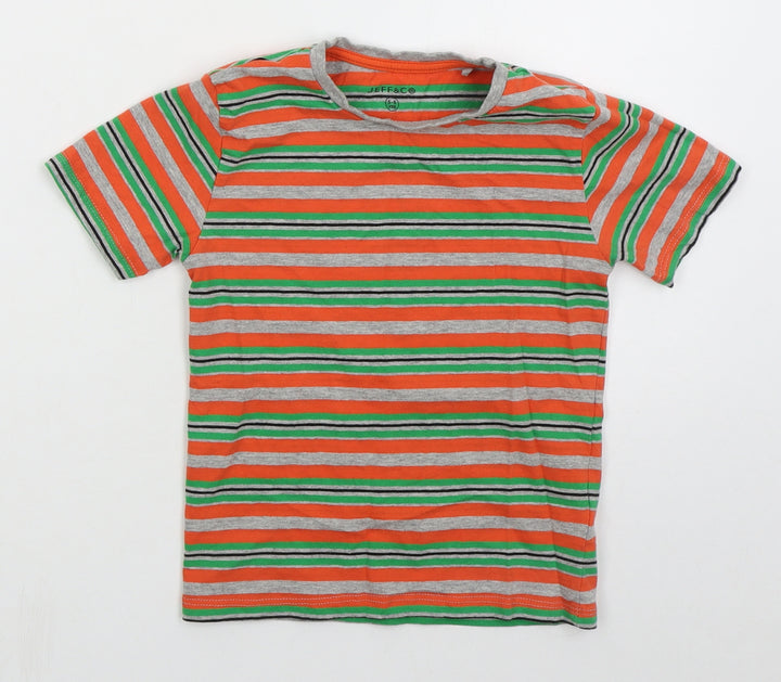 Jeff & co Boys Orange Striped Cotton Basic T-Shirt Size 5-6 Years Crew Neck Pullover