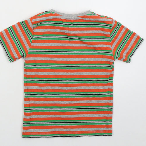Jeff & co Boys Orange Striped Cotton Basic T-Shirt Size 5-6 Years Crew Neck Pullover