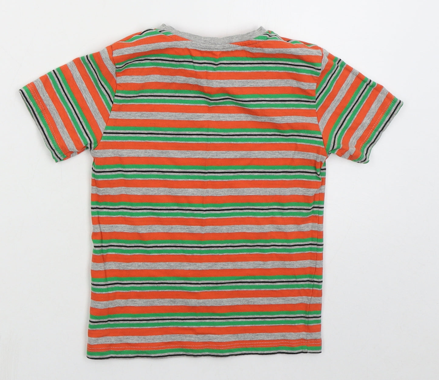 Jeff & co Boys Orange Striped Cotton Basic T-Shirt Size 5-6 Years Crew Neck Pullover