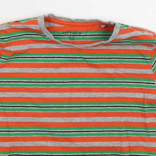 Jeff & co Boys Orange Striped Cotton Basic T-Shirt Size 5-6 Years Crew Neck Pullover