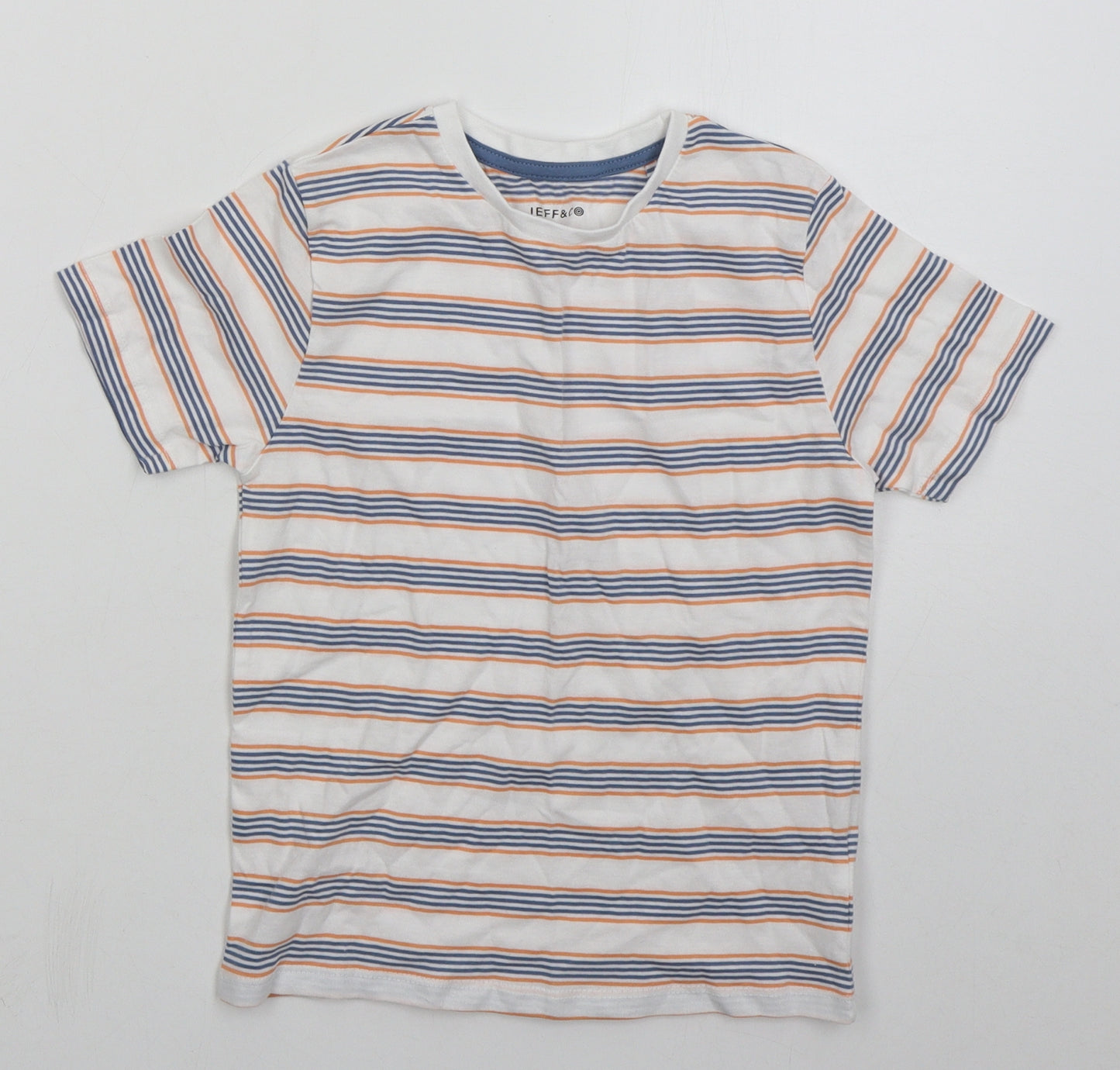 Jeff & Co Boys White Striped Cotton Basic T-Shirt Size 5-6 Years Crew Neck Pullover