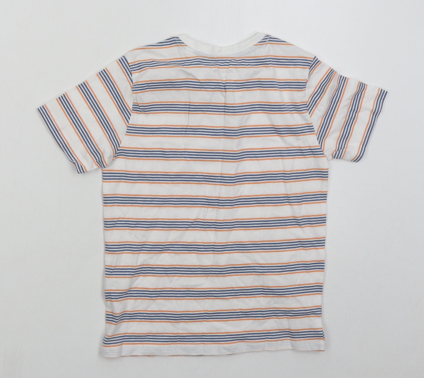 Jeff & Co Boys White Striped Cotton Basic T-Shirt Size 5-6 Years Crew Neck Pullover