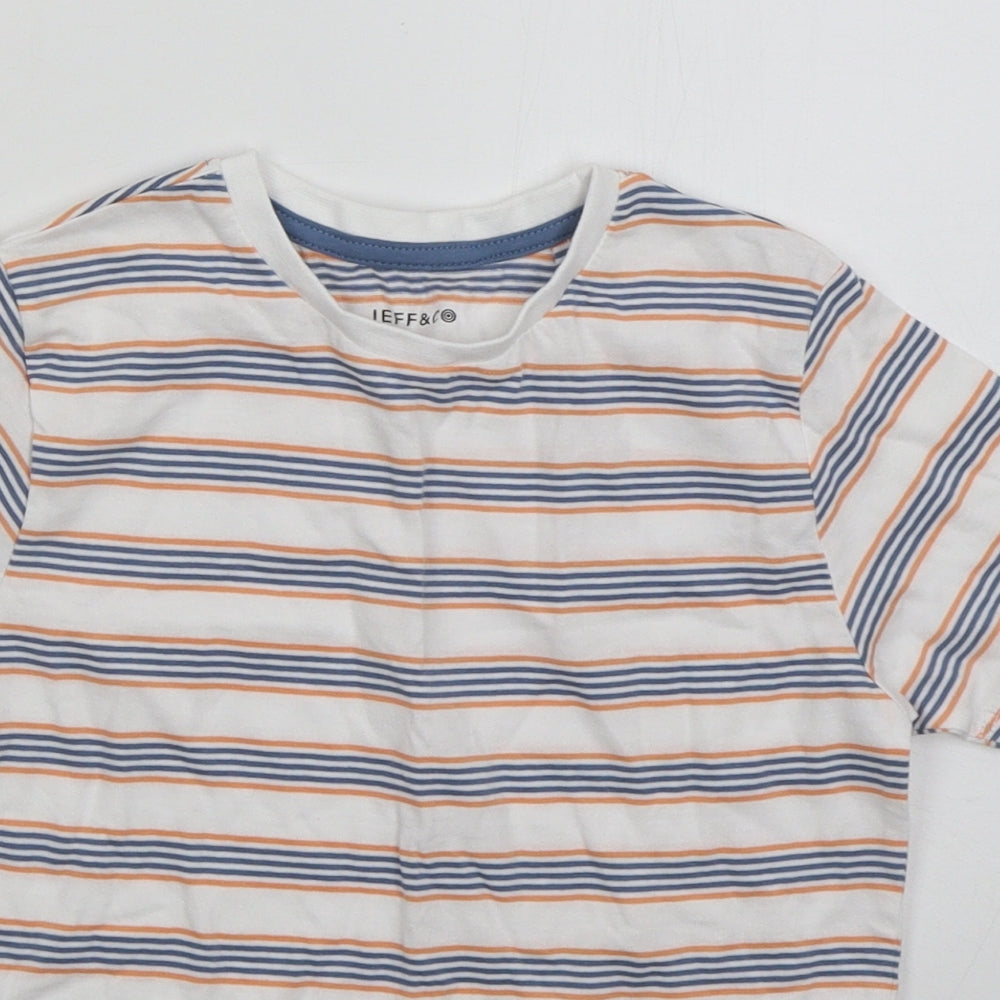 Jeff & Co Boys White Striped Cotton Basic T-Shirt Size 5-6 Years Crew Neck Pullover