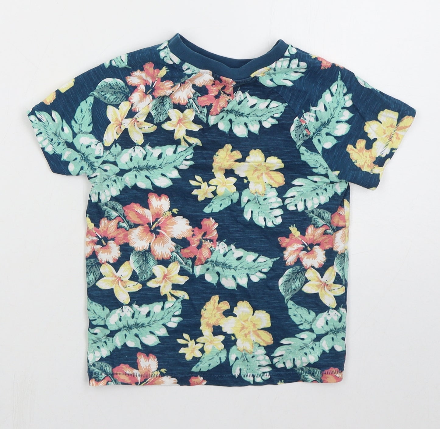 Nutmeg Boys Blue Floral Cotton Basic T-Shirt Size 3-4 Years Crew Neck Pullover