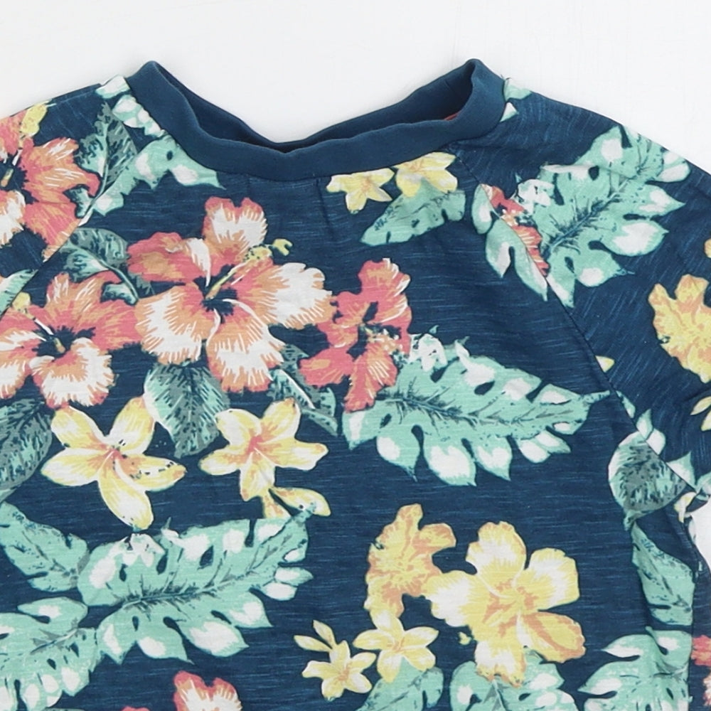 Nutmeg Boys Blue Floral Cotton Basic T-Shirt Size 3-4 Years Crew Neck Pullover