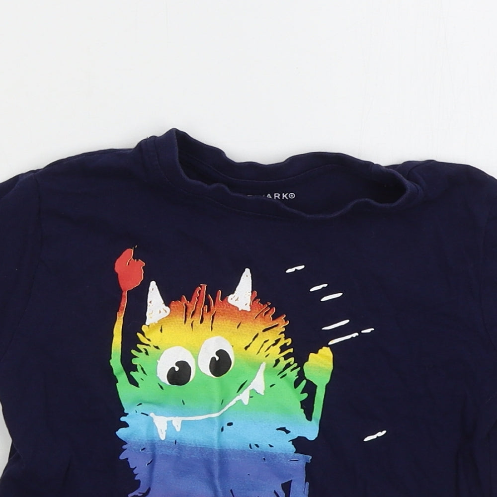 Primark Boys Blue  Cotton Basic T-Shirt Size 4-5 Years Crew Neck Pullover - Skateboarding Monster