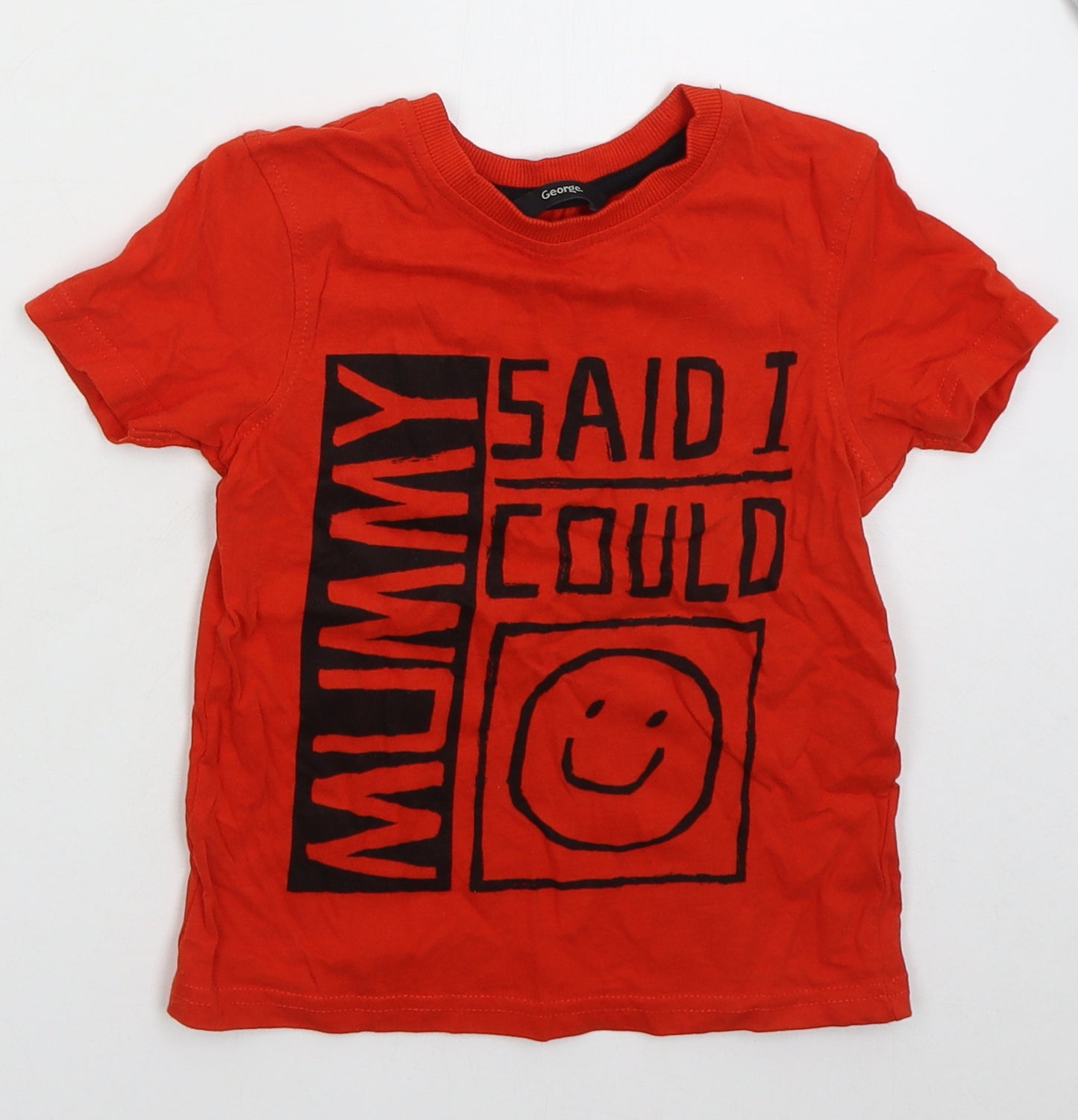 George Boys Red  Cotton Basic T-Shirt Size 5-6 Years Crew Neck Pullover - My Mum Said I Could