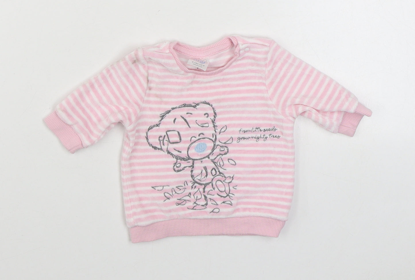 F&F Girls Pink Striped Polyester Pullover Jumper Size 0-3 Months  Button