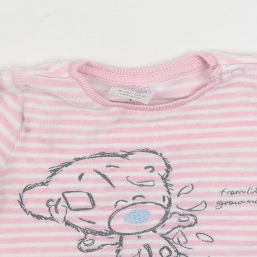 F&F Girls Pink Striped Polyester Pullover Jumper Size 0-3 Months  Button