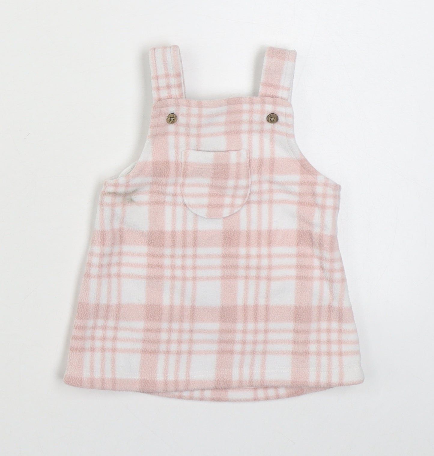 George Girls Pink Plaid 100% Polyester Pinafore/Dungaree Dress  Size 0-3 Months  Square Neck Button