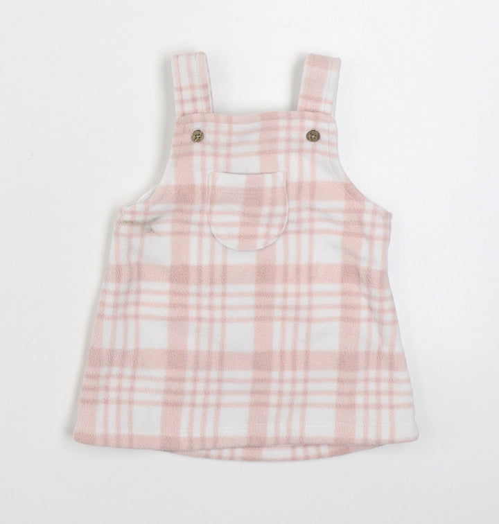 George Girls Pink Plaid 100% Polyester Pinafore/Dungaree Dress Size 0-3 Months Square Neck Button